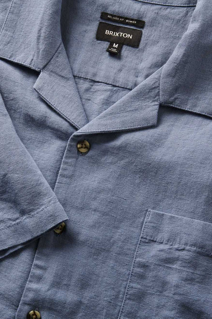 Brixton Bunker Linen Blend S/S Shirt Flint Stone Blue