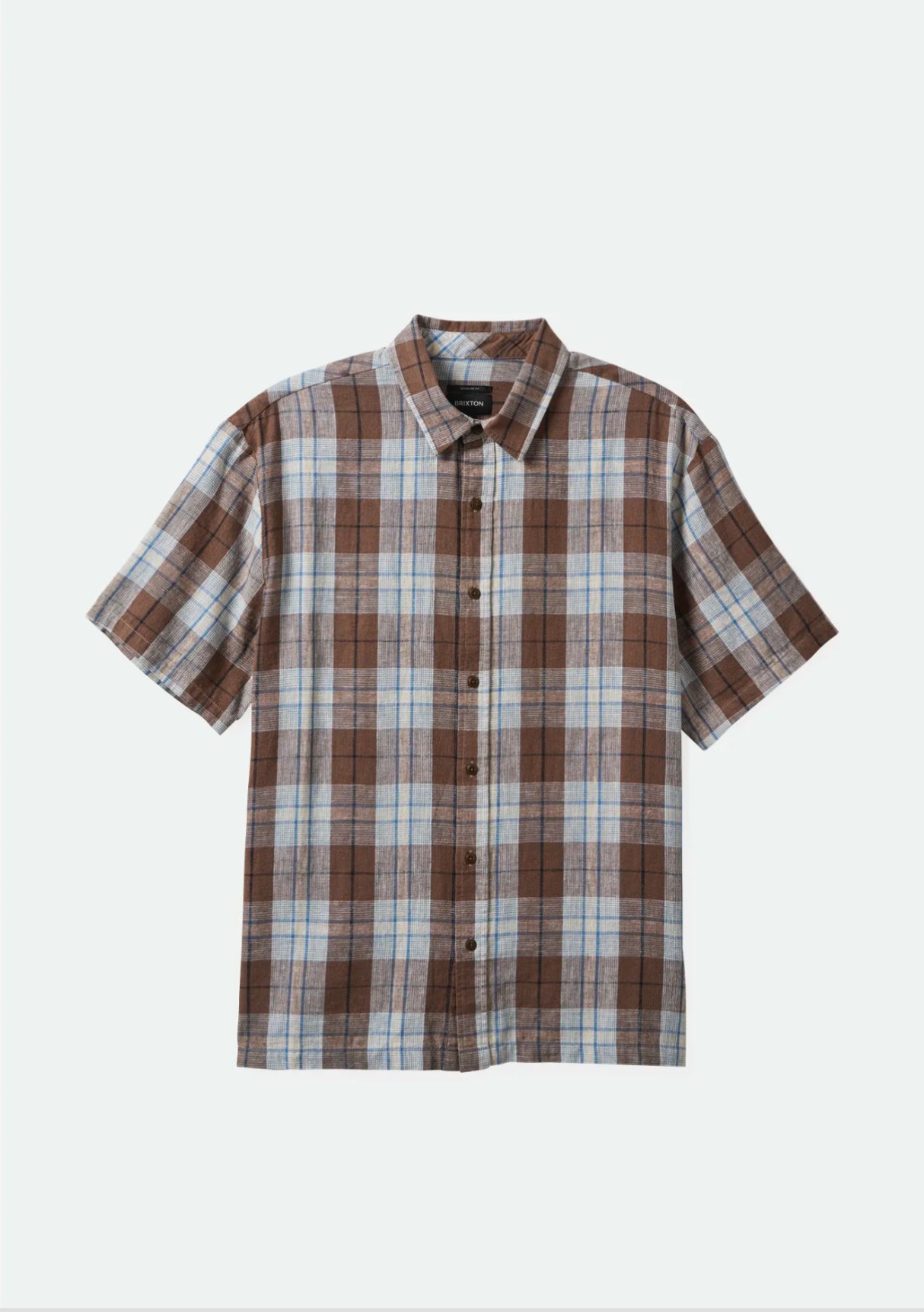 Brixton Cru Linen Blend S/S Shirt Pinecone Brown/Coronet Blue