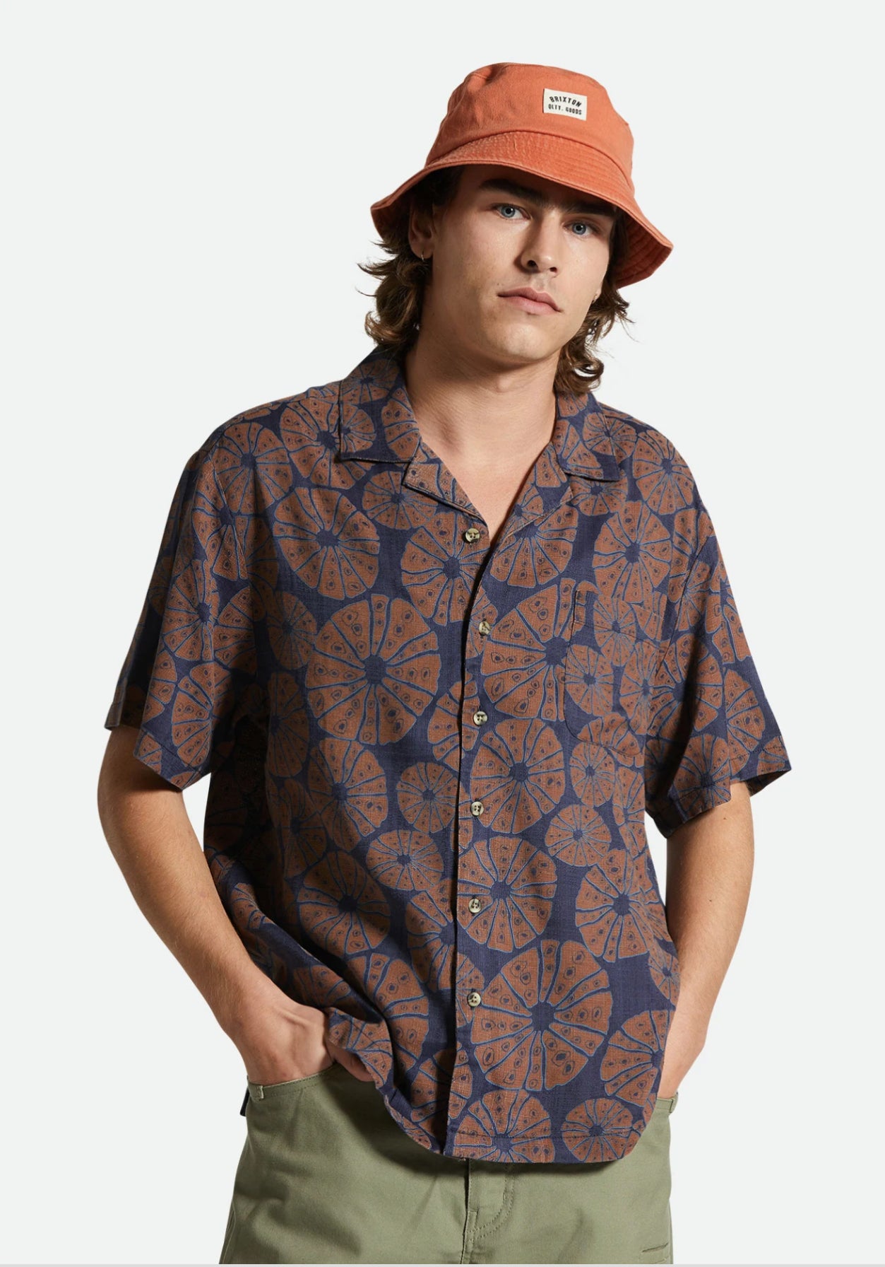 Brixton Bunker Slub S\S Shirt Washed Navy/Sepia