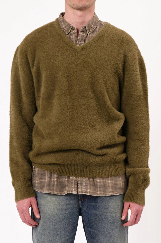 Rolla’s Shag V-Neck Knit Sweater Moss