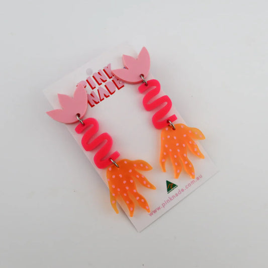 Pink Nade Fleur Dangle Earring Hot Pink/Neon Orange