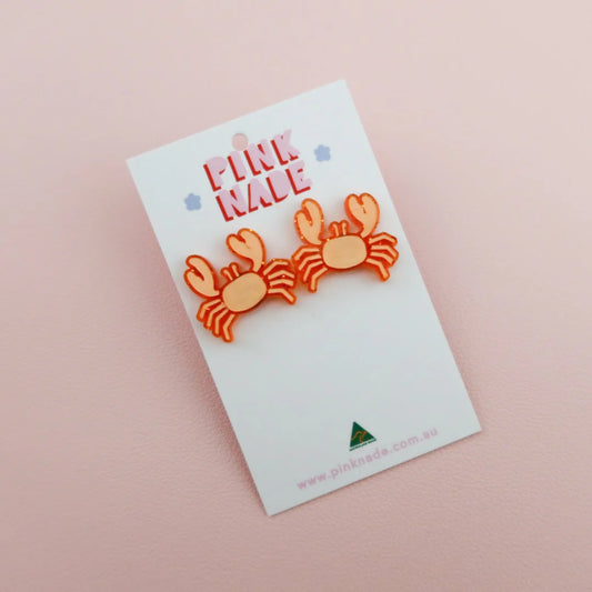 Pink Nade Crab Statement Stud Earring Orange