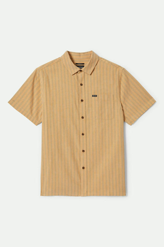 Brixton Cru Oxford  Stripe S/S Shirt Curry/Ivy Green Stripe