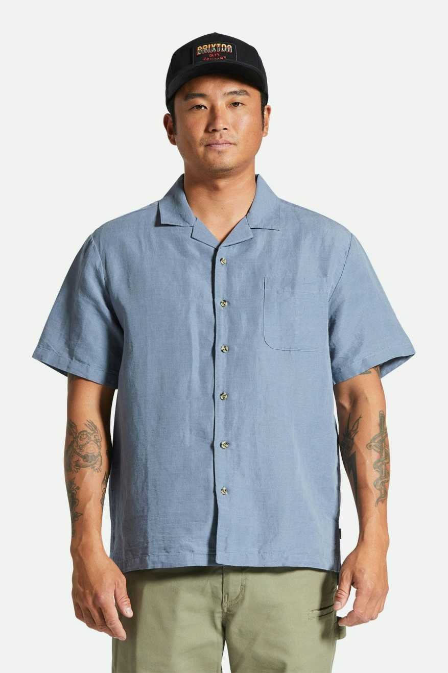 Brixton Bunker Linen Blend S/S Shirt Flint Stone Blue